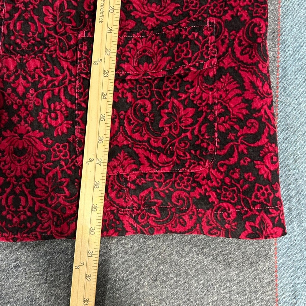 Y2K Denim & Co Corduroy Jacket Red Black Damask Floral Chore Shacket Womens 2X - Picture 7 of 7
